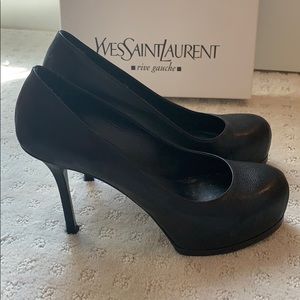 Yves Saint Laurent black leather stilettos